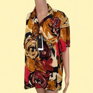 Denim & Flower Ricky Singh Print Shirt Earth Tone Floral Viscose M